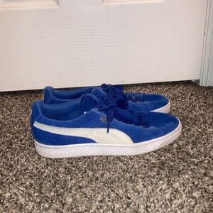 Blue Suede Sneakers with White Stripe
